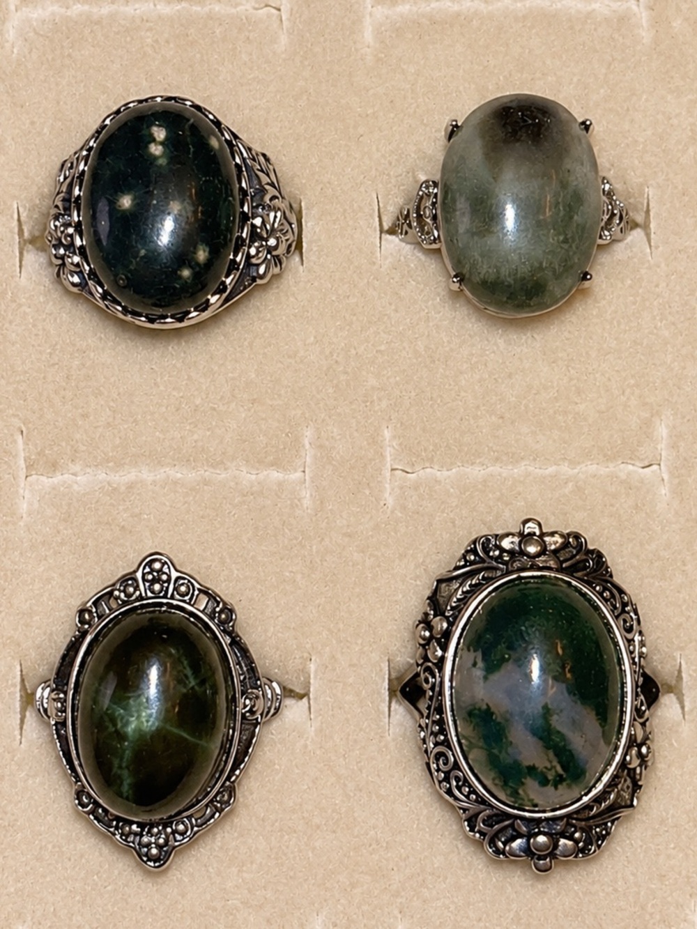 Vintage-Inspired Green Stone Oval Ring - Women's Jewelry